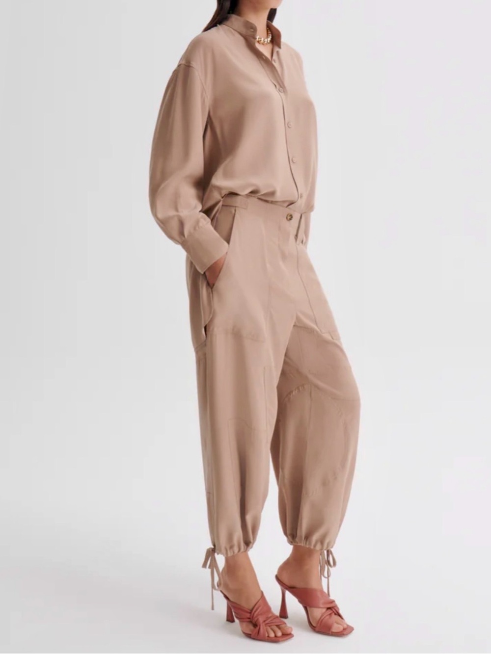 Scanlan Theodore Sueded Silk Blouse & Cargo Pants Matching Set - XS / AU 6